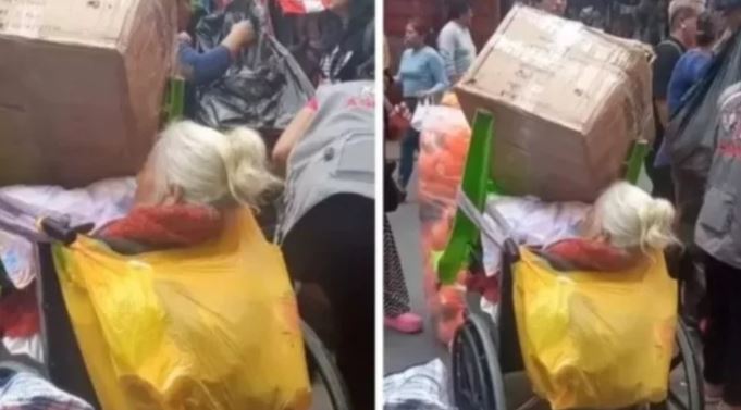 ¡Indignante! Colocaron todas las compras sobre su abuela y su silla de ruedas