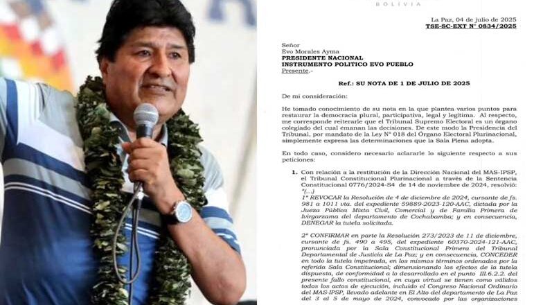 TSE rechaza pedido de Evo Morales y aclara que su candidatura no fue registrada legalmente